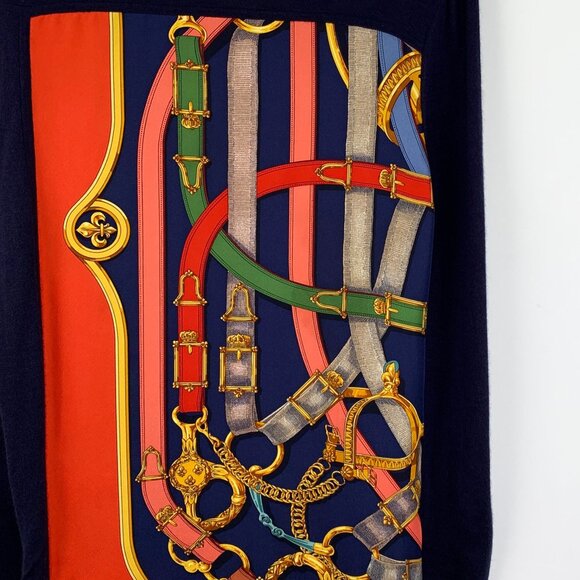 Hermès Paris Multicolor Chain Print Silk & Cashmere Long-Sleeve Pullover Top Siz - Picture 7 of 8